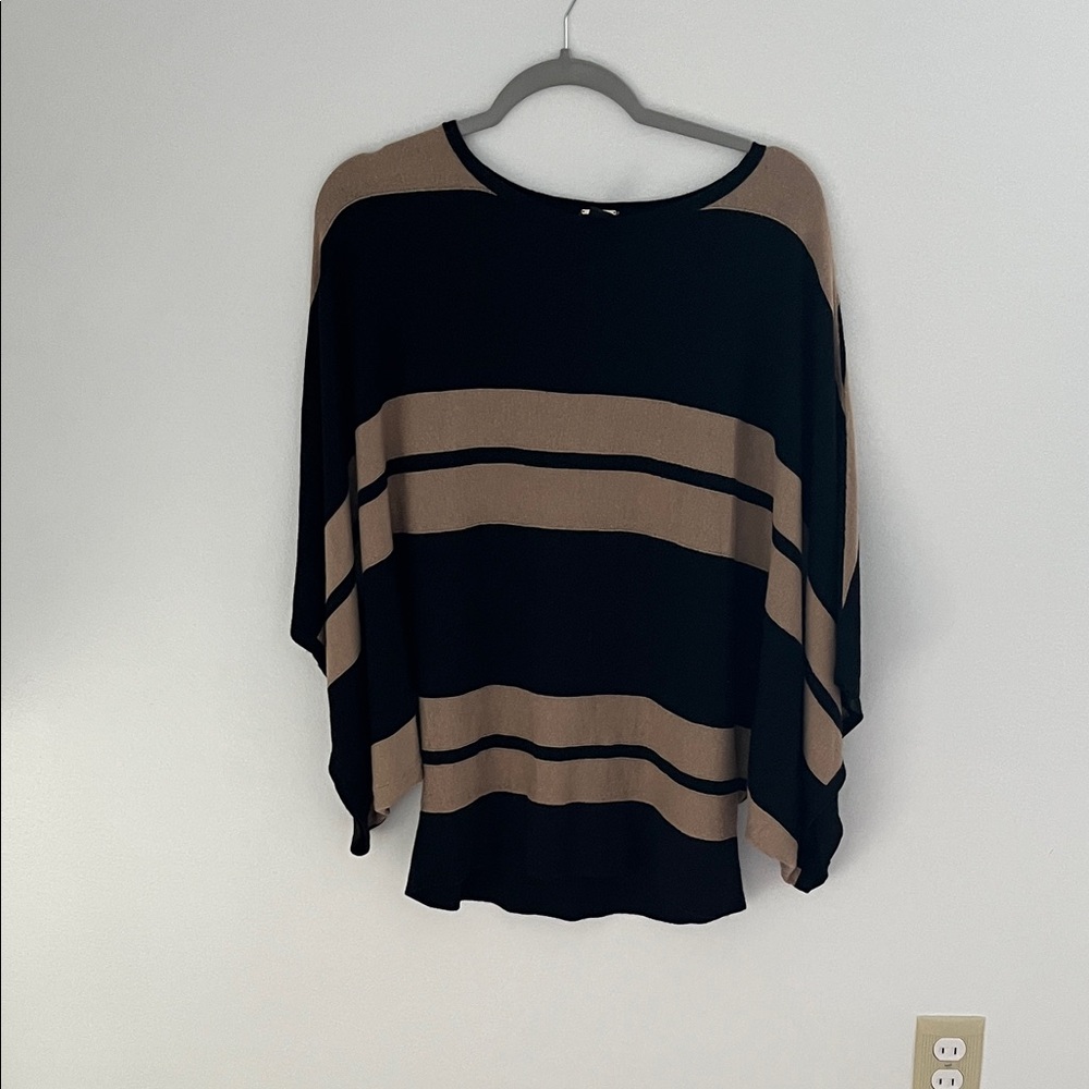Chico's Black Label Elegant Black and Tan Striped Cashmere Blend Sweater